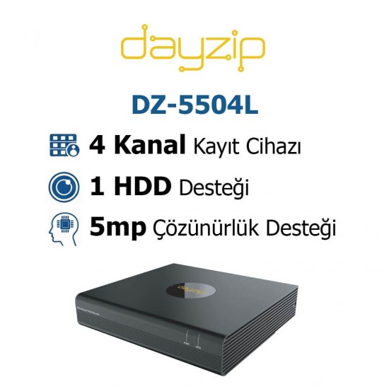 Dayzip DZ-5504L 4 Kanal 5mp Xvr Kayıt Cihazı Dayzip DZ-5504L 4 kanal 5MP XVR ses destekli güvenlik kayıt cihazı